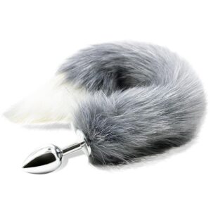 Plug Anal Con Cola Gris Y Blanco Talla S