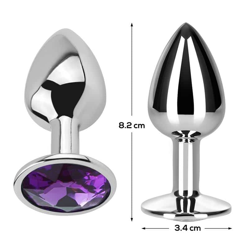 3 plug anal con joya purpura amatista talla m aluminio
